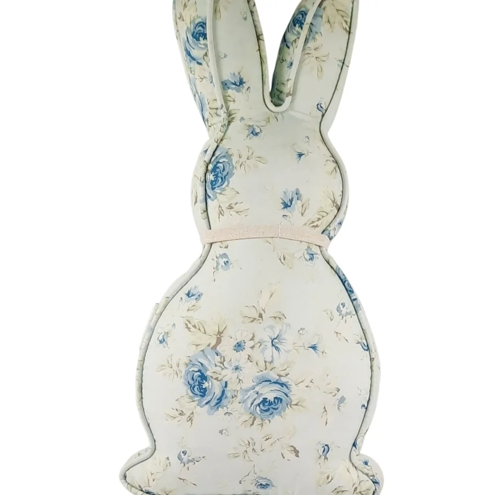 Shabby Chic Pillows BunnyShaped with Blue Roses Floral/cream/ Blue Plaid